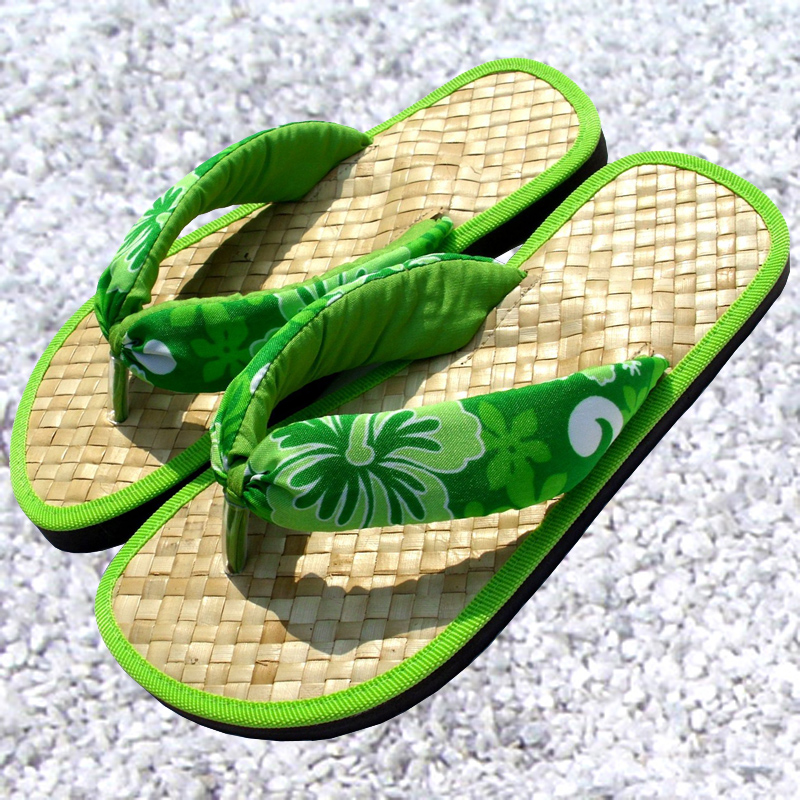 【任選】夏威夷風情手工草編拖鞋-綠色夾腳-36XS