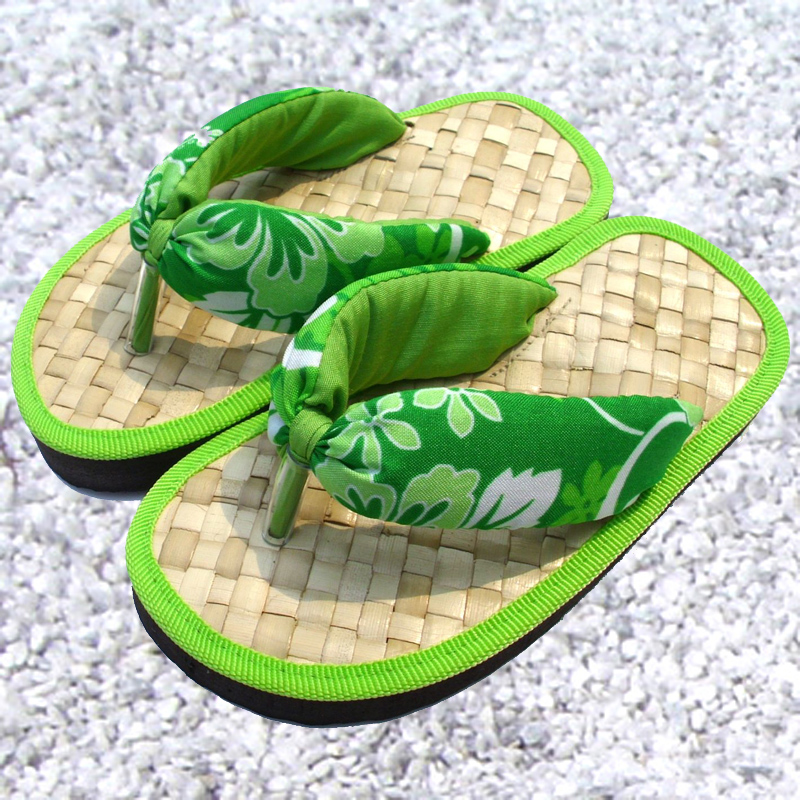 【任選】兒童*夏威夷風情手工草編拖鞋-綠色夾腳-28S