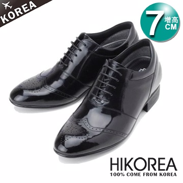 【HIKOREA韓國皮鞋】真皮復古時尚鏤花尖頭皮鞋 隱形增高7cm紳士皮鞋(8-9014)