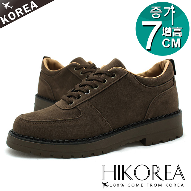 【HIKOREA】正韓製/版型正常。男款增高7CM素面麂皮拼接綁帶微跟休閒鞋(73-352咖)