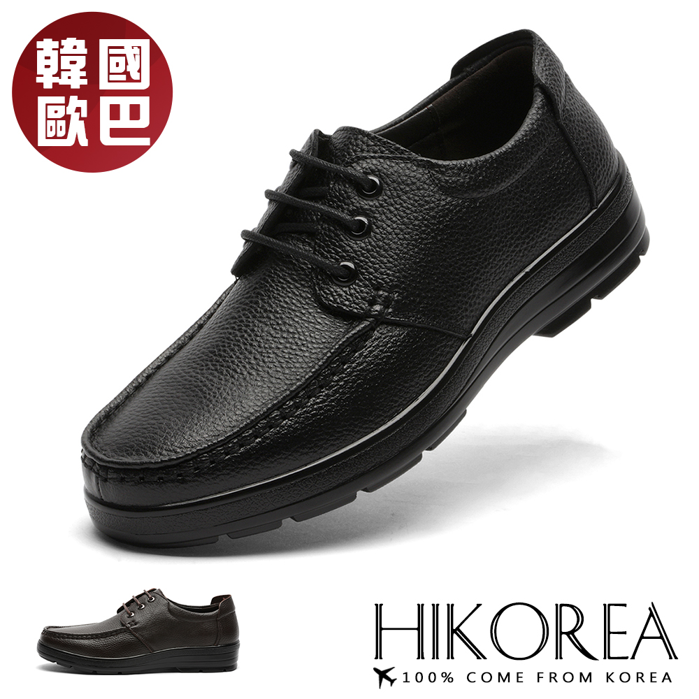 【HIKOREA】韓國空運/版型偏小。韓國綁帶款真皮百搭舒適型皮鞋休閒鞋(73-461黑/咖共2色/現貨+預購)