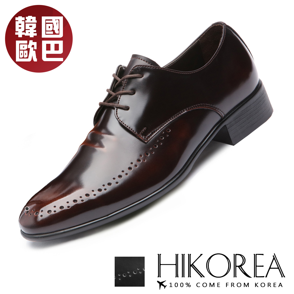 【HIKOREA】韓國空運/韓國直送。韓國男款立體折線時尚皮革尖頭紳士皮鞋(73-439共2色/現貨+預購)