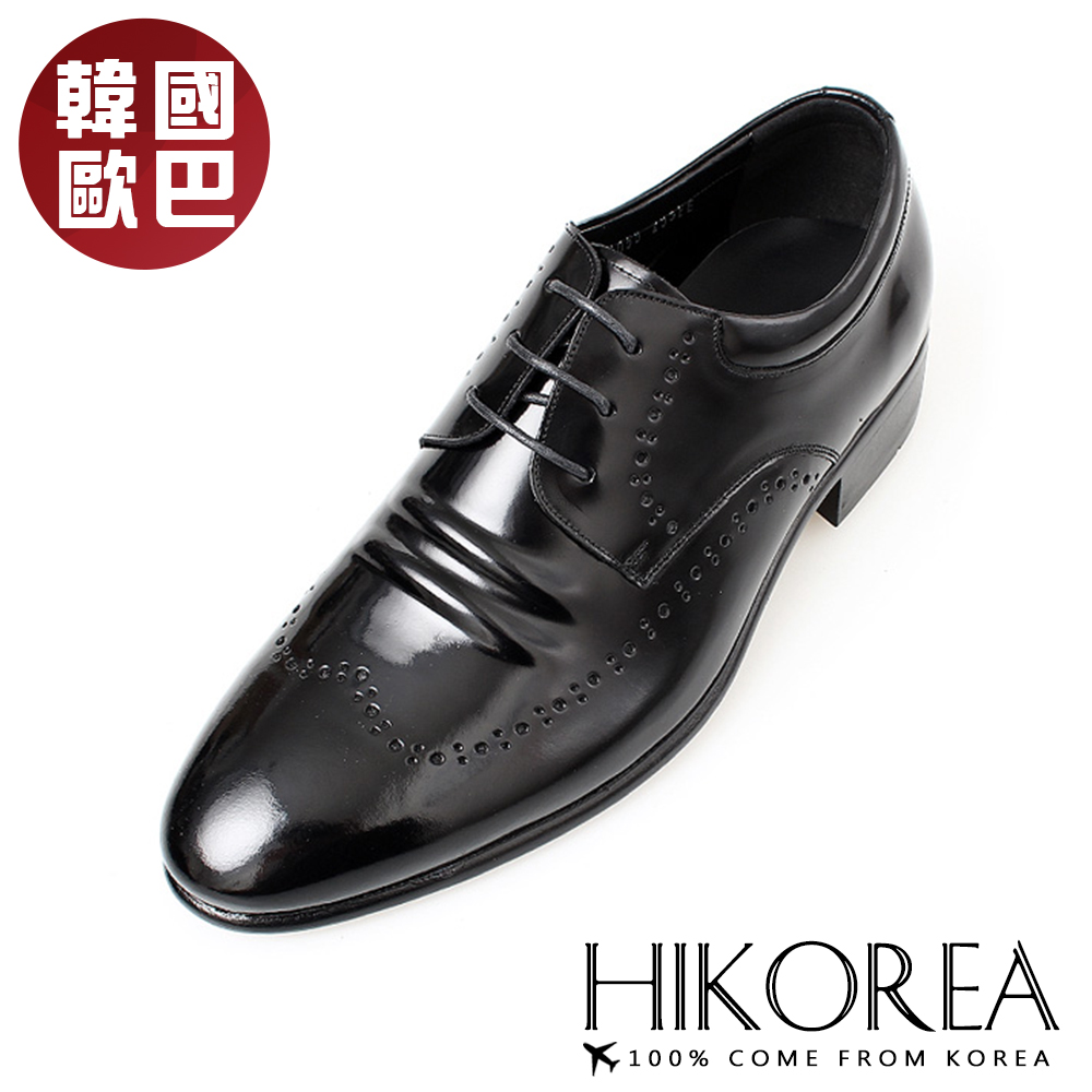 【HIKOREA韓國增高鞋】正韓製/版型正常。韓國空運手作雕花立體壓摺紳士皮鞋(8-9068/現貨+預購)
