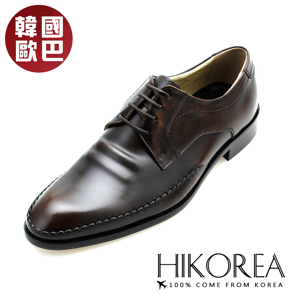 【HIKOREA韓國增高鞋】正韓製/版型正常。韓國空運手作立體車線男士皮鞋(8-9066/現貨+預購)