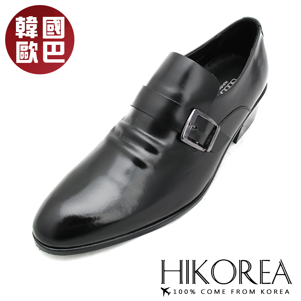 【HIKOREA韓國增高鞋】正韓製/版型正常。韓國空運手作時尚釦飾紳士皮鞋(8-9080/現貨+預購)