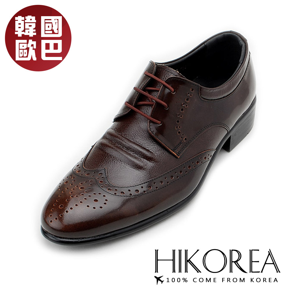 【HIKOREA韓國增高鞋】正韓製/版型正常。韓國空運手作時尚花紋紳士皮鞋(8-9070/共二色/現貨+預購)