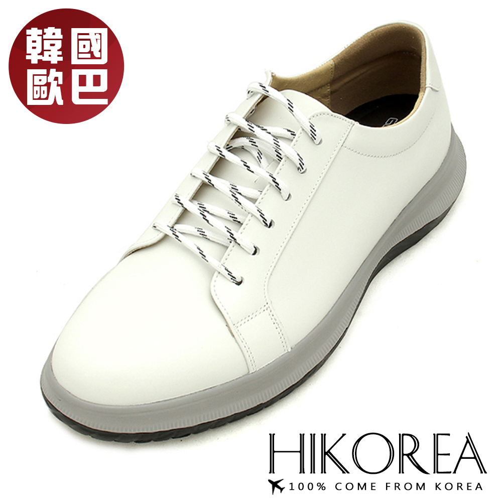 【HIKOREA】韓國空運/正韓製。牛皮綁帶素色休閒增高4CM休閒鞋(73-502/現貨+預購)