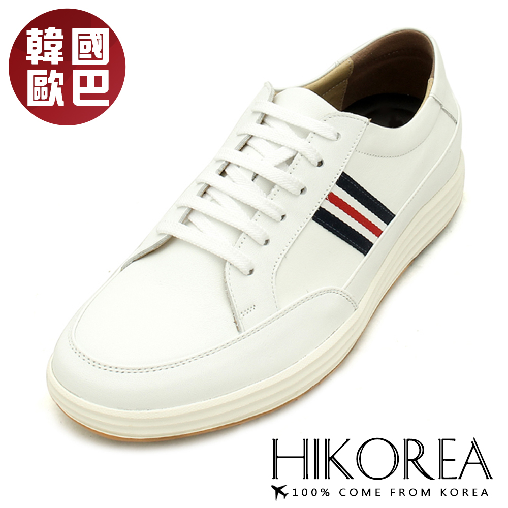【HIKOREA】韓國空運/正韓製。牛皮紳士休閒鞋增高3.5CM小白鞋(73-503/現貨+預購)