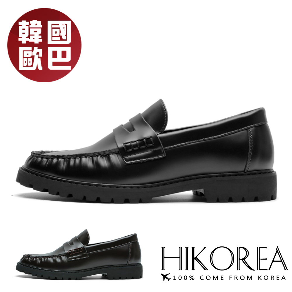 【HIKOREA】韓國空運/韓國設計。男士一字樂福鞋休閒鞋皮鞋紳士鞋懶人鞋(73-528黑/咖共2色/現貨+預購)