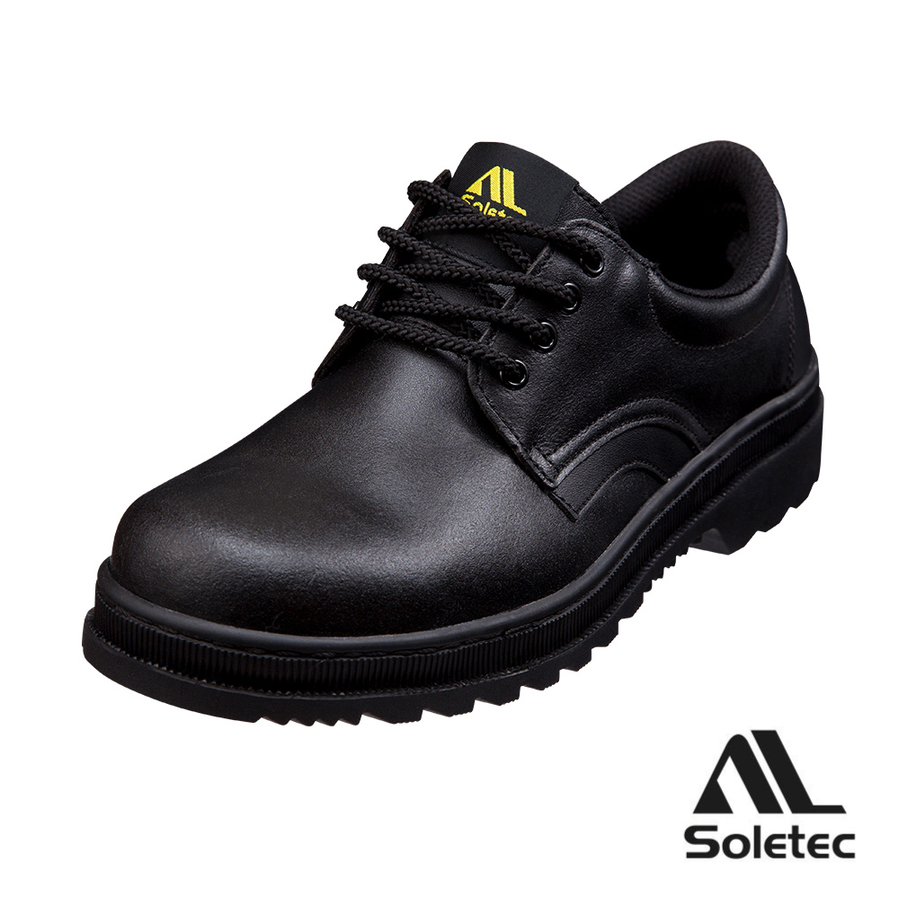 Soletec【黑色透氣寬楦鞋帶款】 透氣真皮製 舒適寬楦頭 安全鞋 型號：C1065