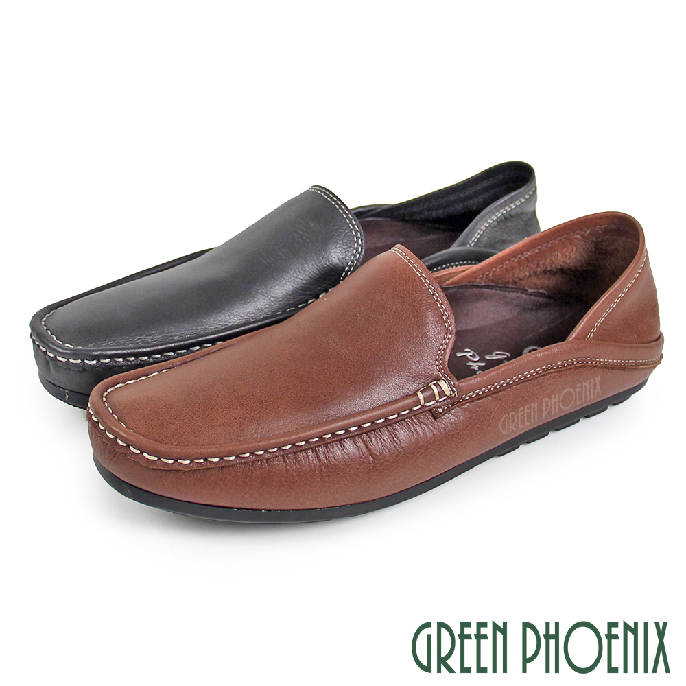 【GREEN PHOENIX 】男 休閒鞋 懶人鞋 樂福鞋 穆勒鞋 休閒拖鞋 半拖鞋 真皮 臺灣製T29-18835