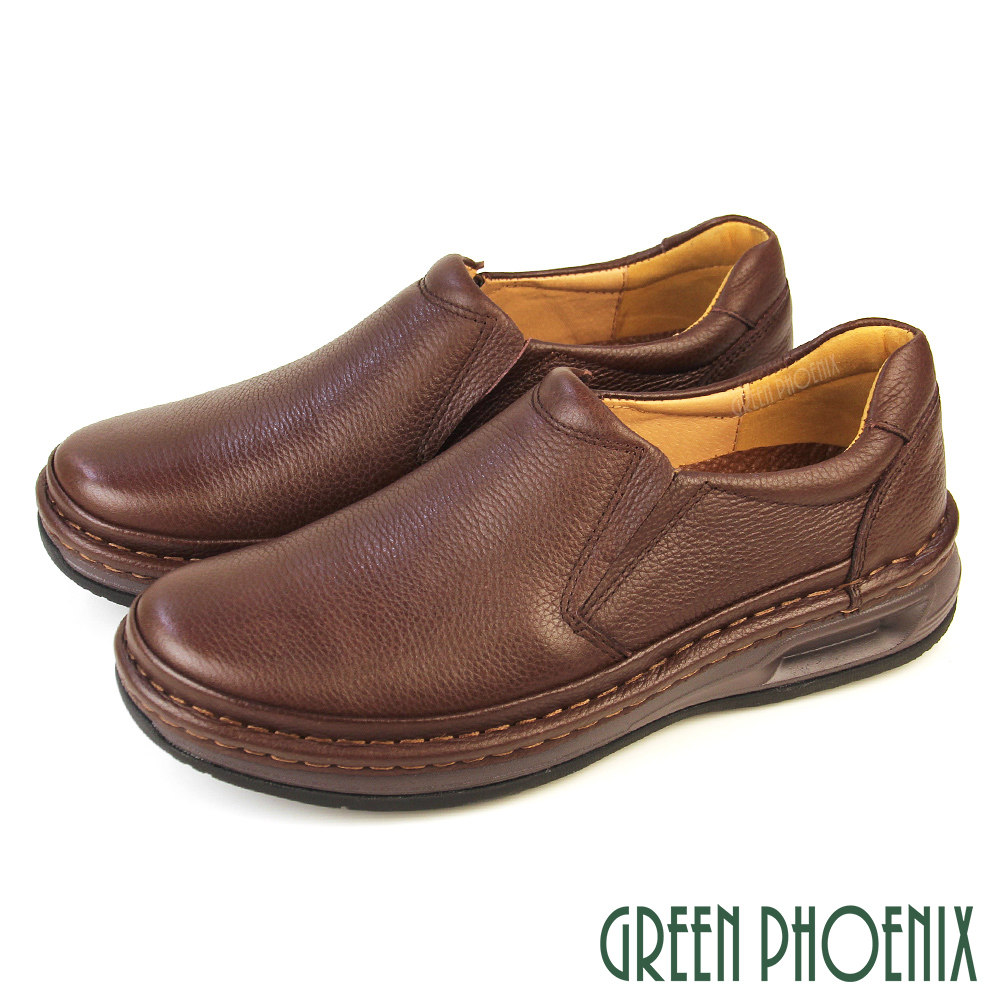 【GREEN PHOENIX 】男鞋 休閒鞋 休閒皮鞋 懶人鞋 厚底 全真皮 吸震減壓 手縫大底 商務T32-15262