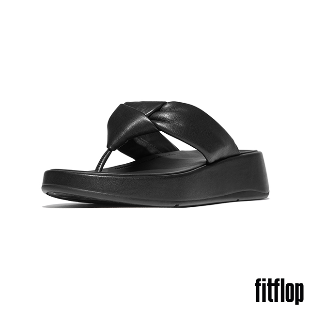【FitFlop】F-MODE 紐結軟皮厚底夾腳涼鞋-女(靚黑色)