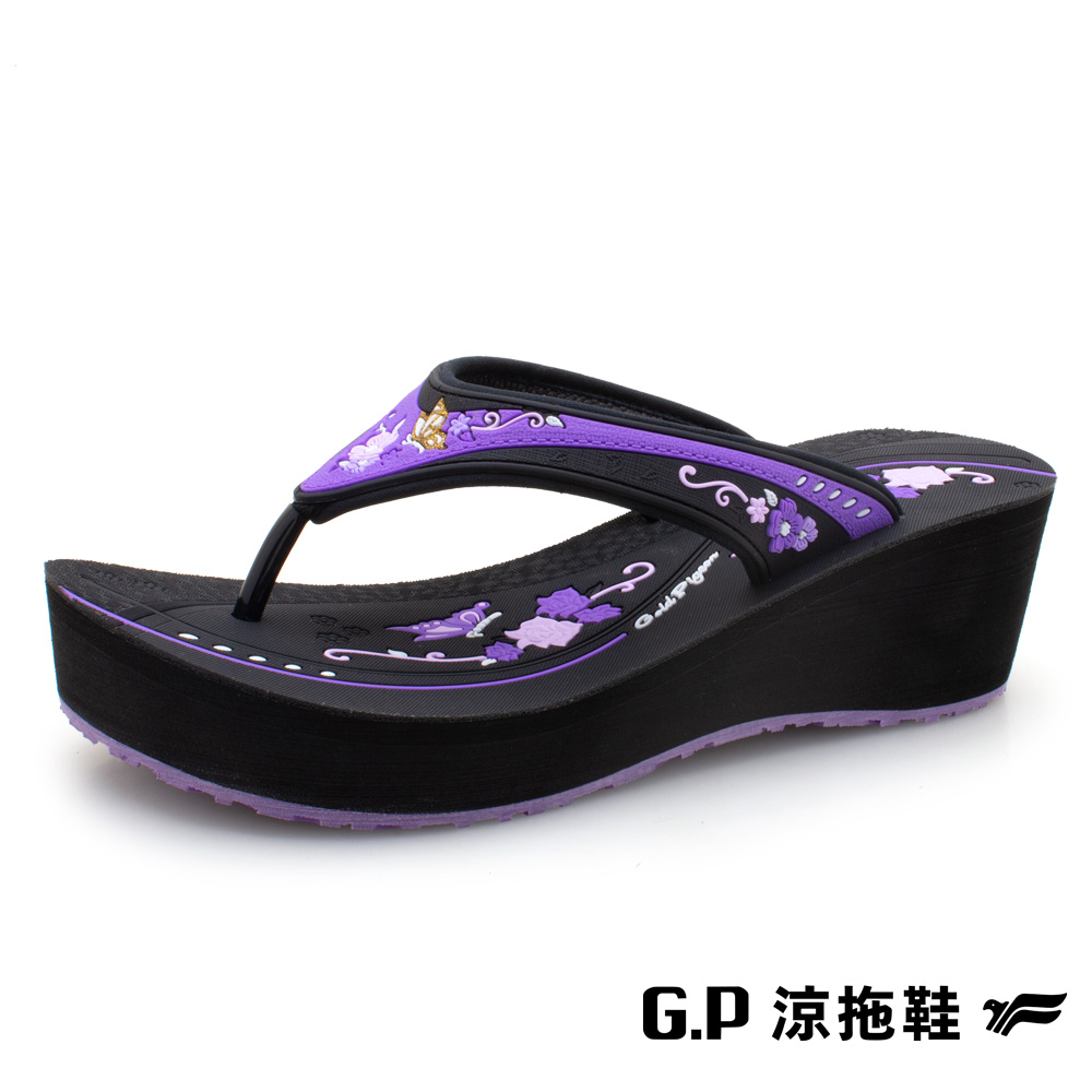 【G.P 女款厚底雕花夾腳拖鞋】G2235W-41 紫色(SIZE:35-39 共二色)