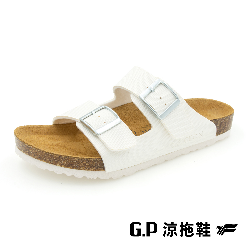 【G.P 女款簡約織紋雙帶柏肯拖鞋】W812-80 白色 (SIZE:35-39 共二色)