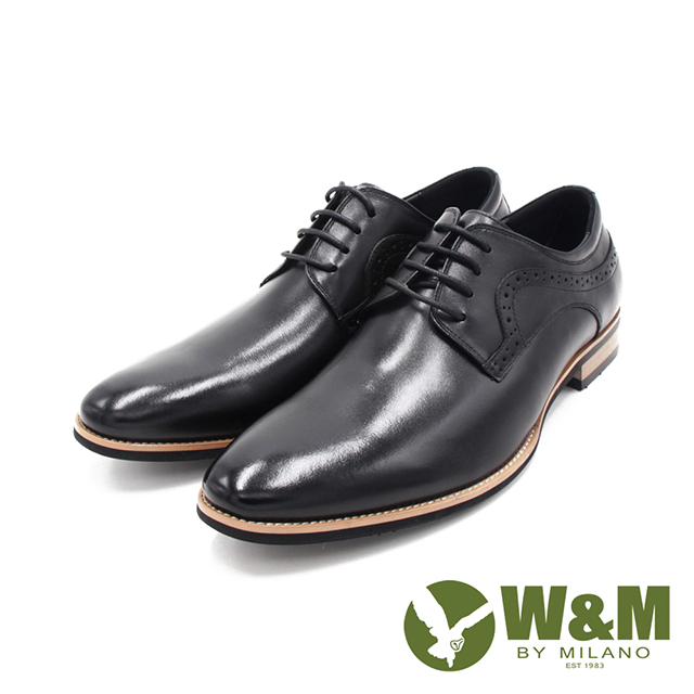 W&M 光感牛皮革 精緻流線型男皮鞋-黑