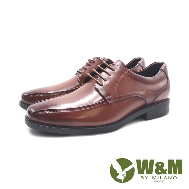 W&M(男)小方圓綁帶款線條皮鞋 男鞋-刷染棕