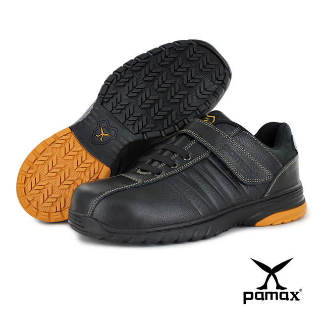 PAMAX 帕瑪斯-【皮革製安全鞋】超彈力氣墊防滑安全鞋、後跟反光設計、黏貼式-PS8902FEH