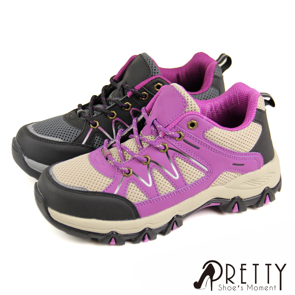 【Pretty】防潑水透氣網布反光拼接綁帶運動休閒鞋/登山鞋N-20592