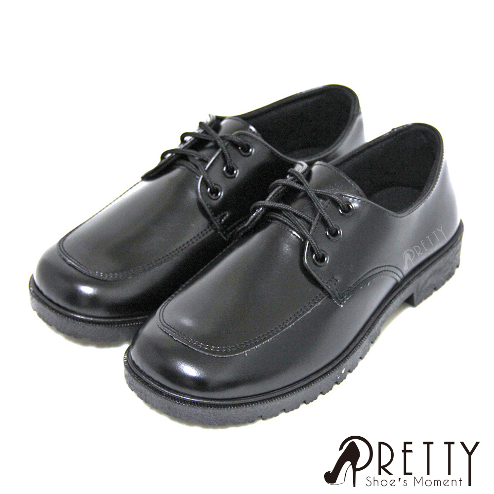 【Pretty】學院風六孔綁帶式圓頭低跟標準學生鞋皮鞋(女款)N-26815