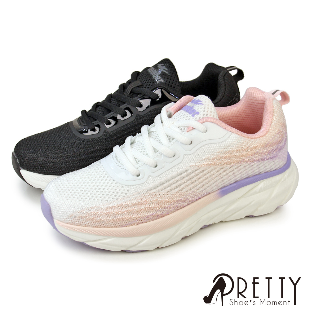 【Pretty】女鞋 運動鞋 休閒鞋 綁帶 輕量 厚底N-22314