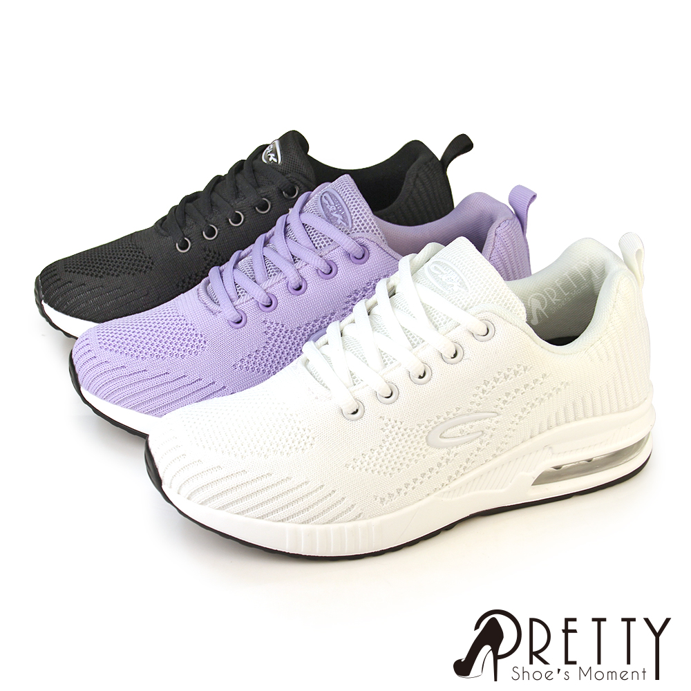 【Pretty】女鞋 休閒鞋 運動鞋 氣墊鞋 綁帶 彈力 輕量厚底P-26728