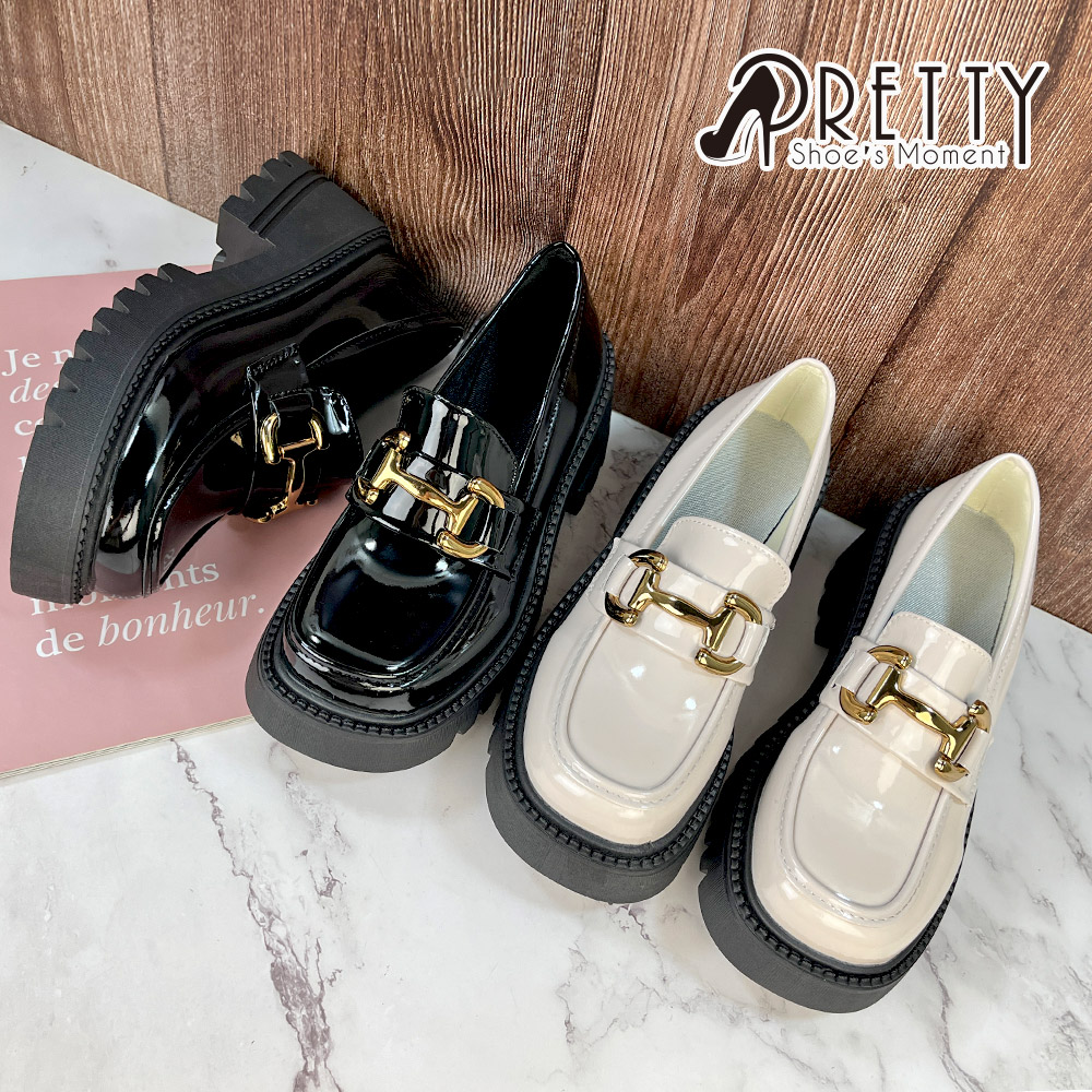 【Pretty】女 樂福鞋 便鞋 小皮鞋 英倫學院風 漆皮 厚底BA-20021