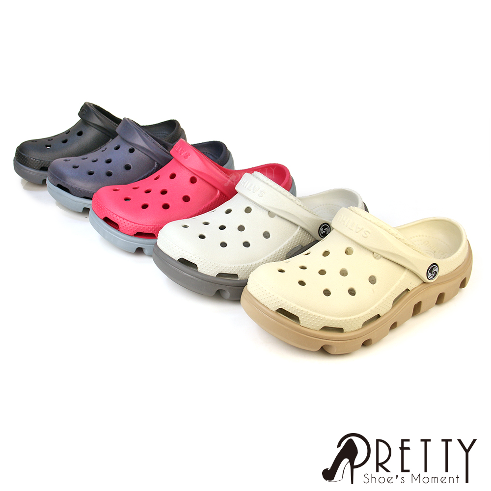【Pretty】女 男 洞洞鞋 雨鞋 穆勒鞋 布希鞋 涼拖鞋 兩穿 防水 輕量 厚底S-02120