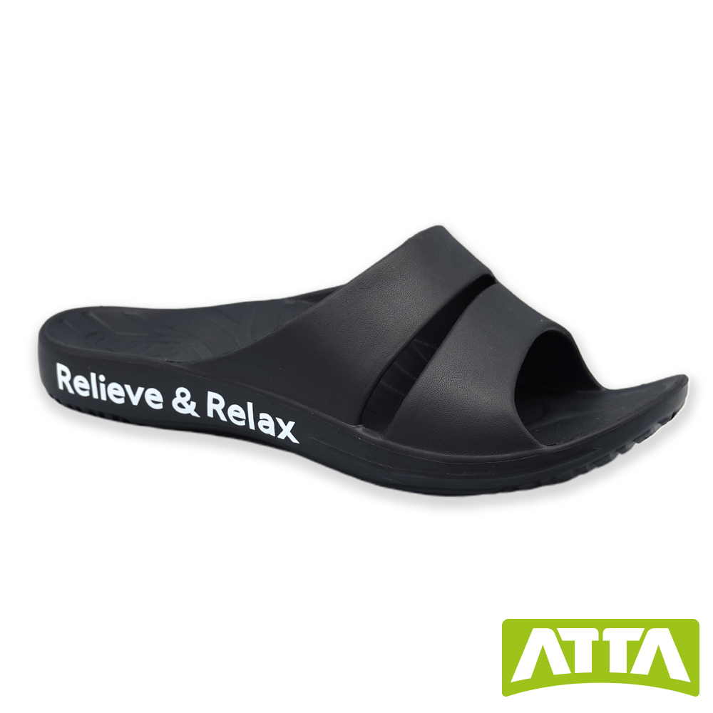 ATTA運動風簡約雙帶休閒拖鞋-黑