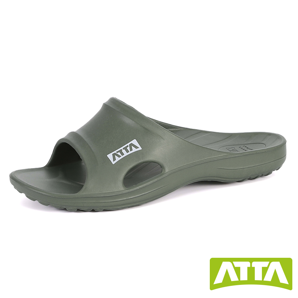扁平足推薦 ATTA 運動風簡約休閒拖鞋-軍綠色