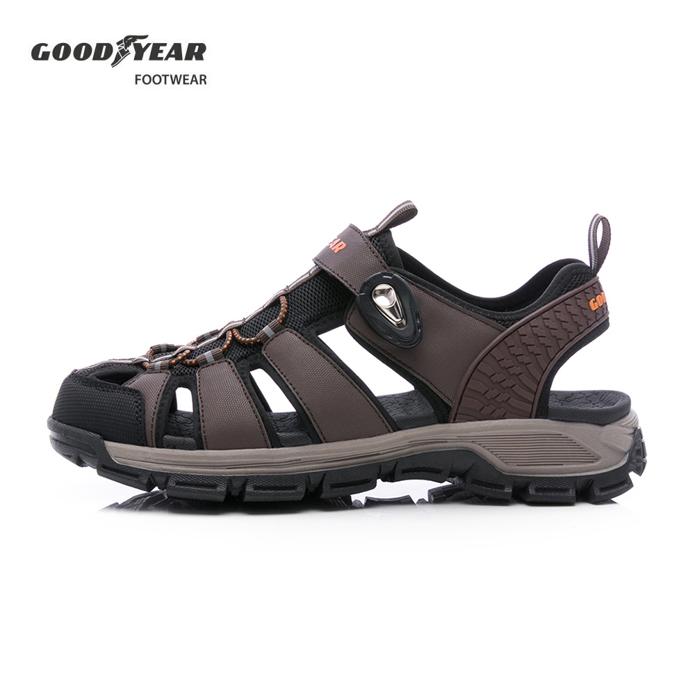 【GOODYEAR 固特異】漫遊者 護趾磁扣運動涼鞋/男 戶外 抓地 緩震 護趾 咖啡(GAMS53713)
