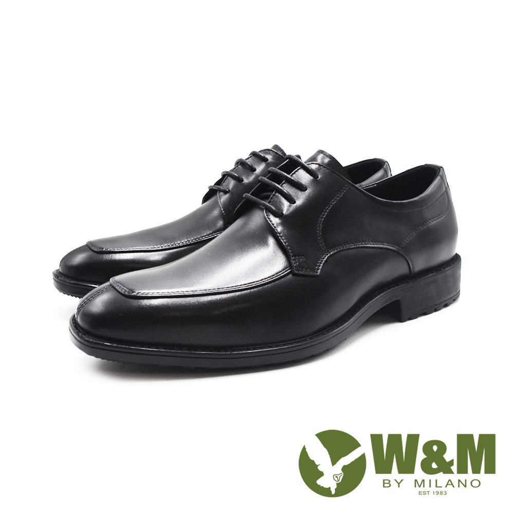 W&M(男)小方頭光澤真皮輕量型皮鞋 男鞋-黑色