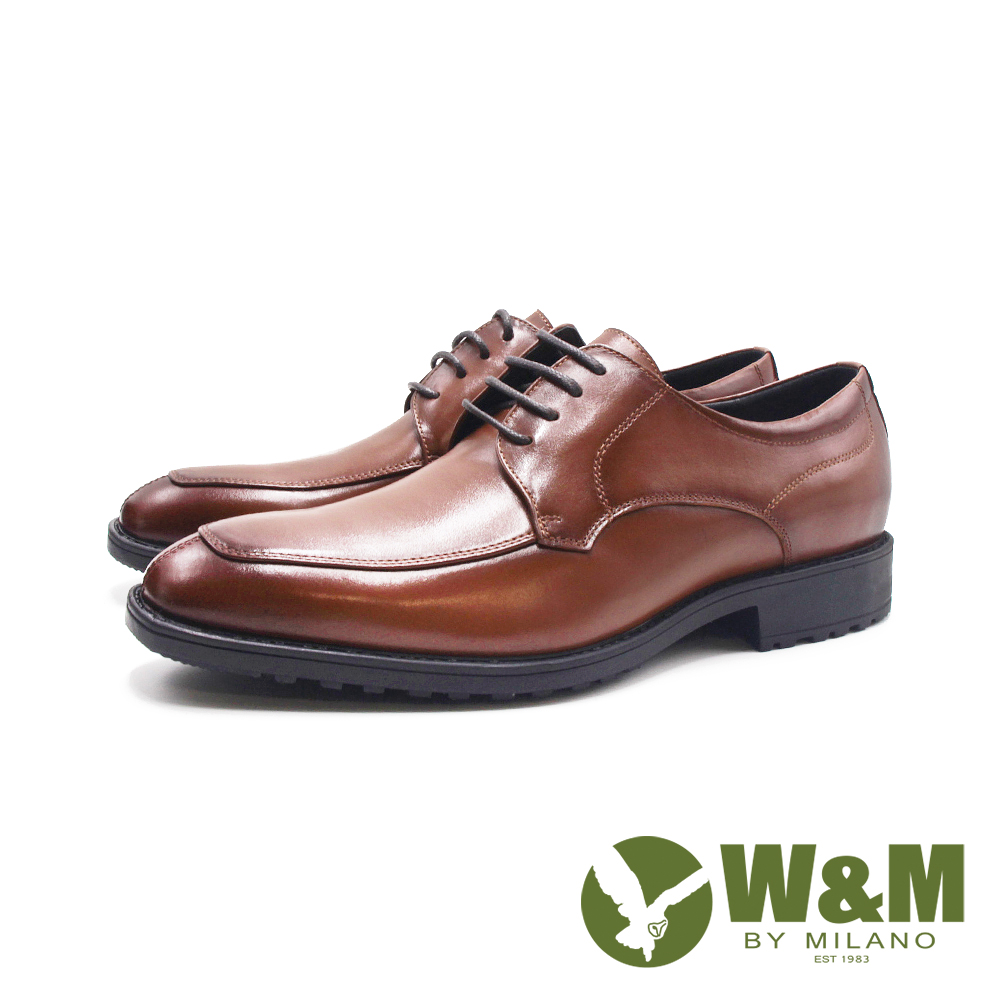 W&M(男)小方頭光澤真皮輕量型皮鞋 男鞋-棕色