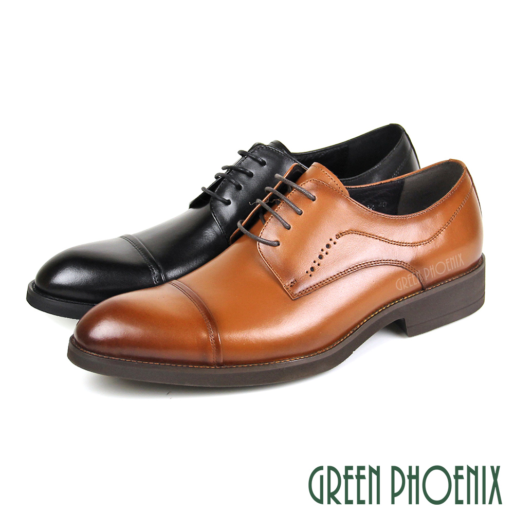 【GREEN PHOENIX 】經典簡約橫飾全真皮通勤/商務/德比/紳士皮鞋T63-10215