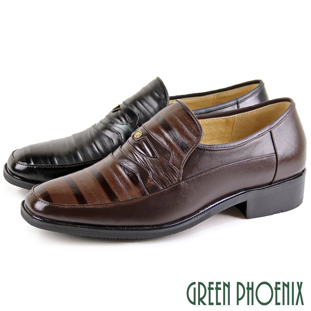 【GREEN PHOENIX 】MIT男款經典懷舊復古雙色壓紋木跟全真皮通勤/商務/紳士皮鞋T8-18190