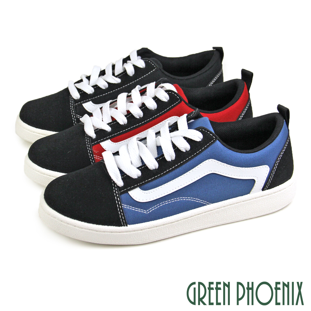 【GREEN PHOENIX 】台灣製男款街頭調性雙色拼接綁帶平底休閒板鞋P-10715