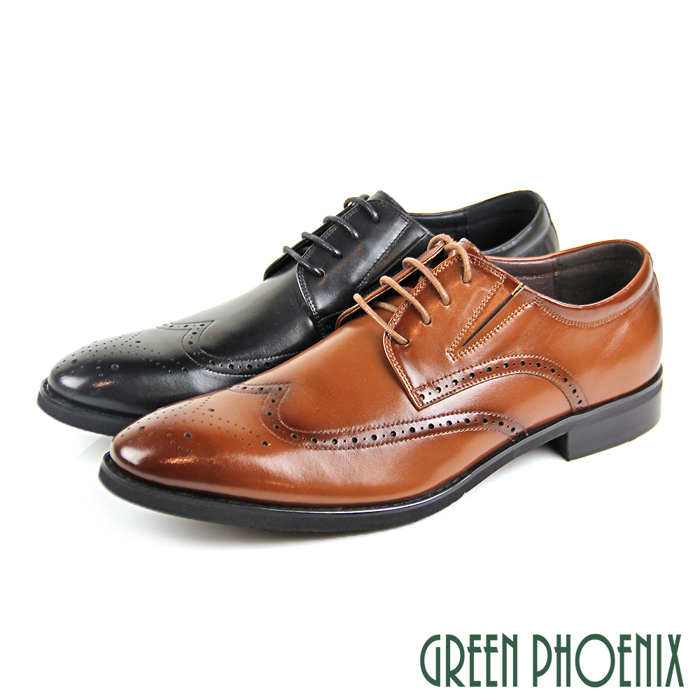 【GREEN PHOENIX 】大尺碼-全真皮布洛克雷射雕花綁帶紳士皮鞋/商務皮鞋T9-10121
