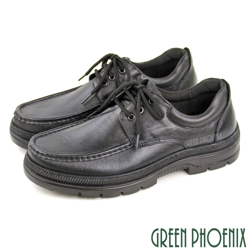 【GREEN PHOENIX 】簡約沉穩素面綁帶全真皮厚底休閒/學生鞋/商務皮鞋T59-10815