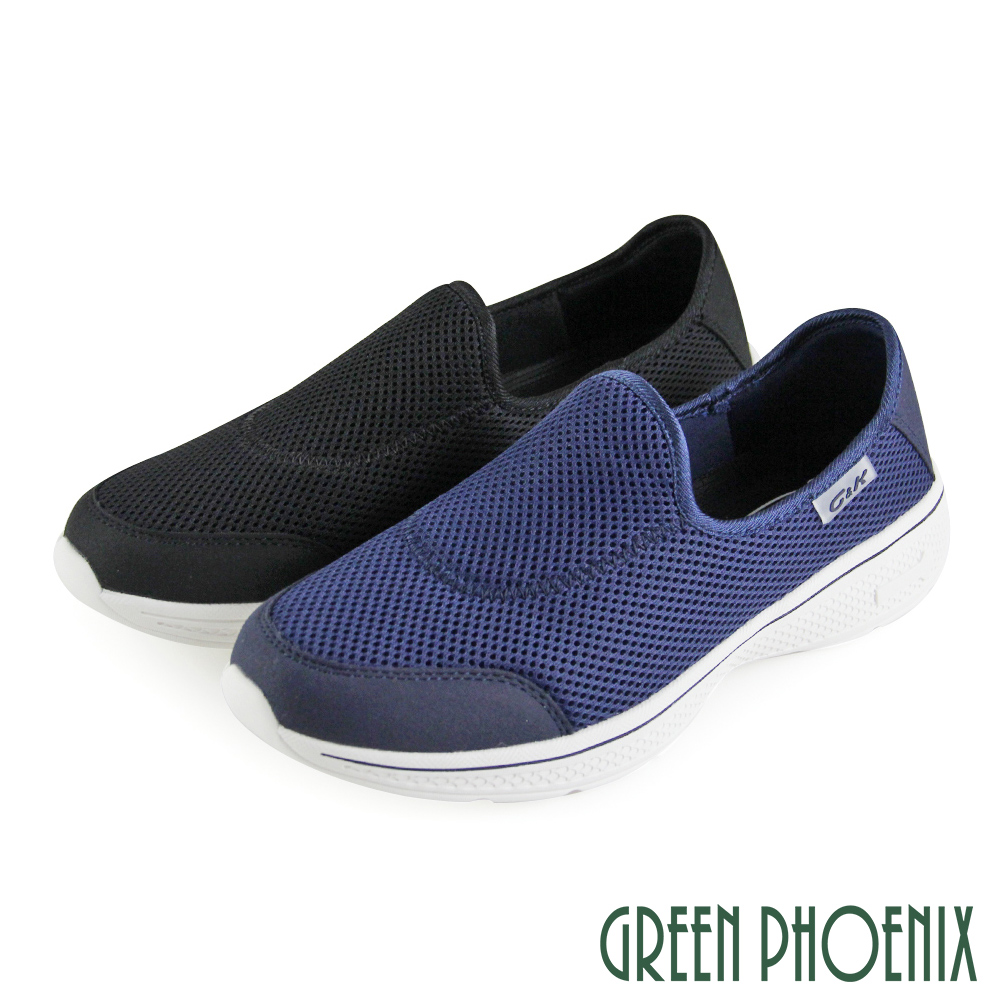 【GREEN PHOENIX 】男款輕量素色透氣網布套入式懶人平底休閒鞋P-10636