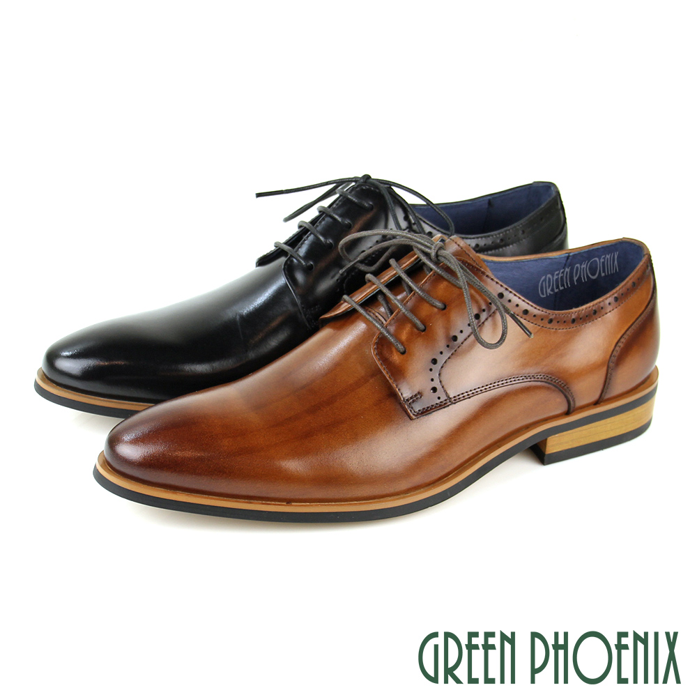 【GREEN PHOENIX】簡約素面渲染全真皮紳士/德比/商務皮鞋T9-11508