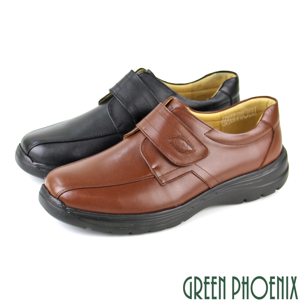 【GREEN PHOENIX】超輕量經典極簡風全真皮沾黏式休閒皮鞋T63-11261