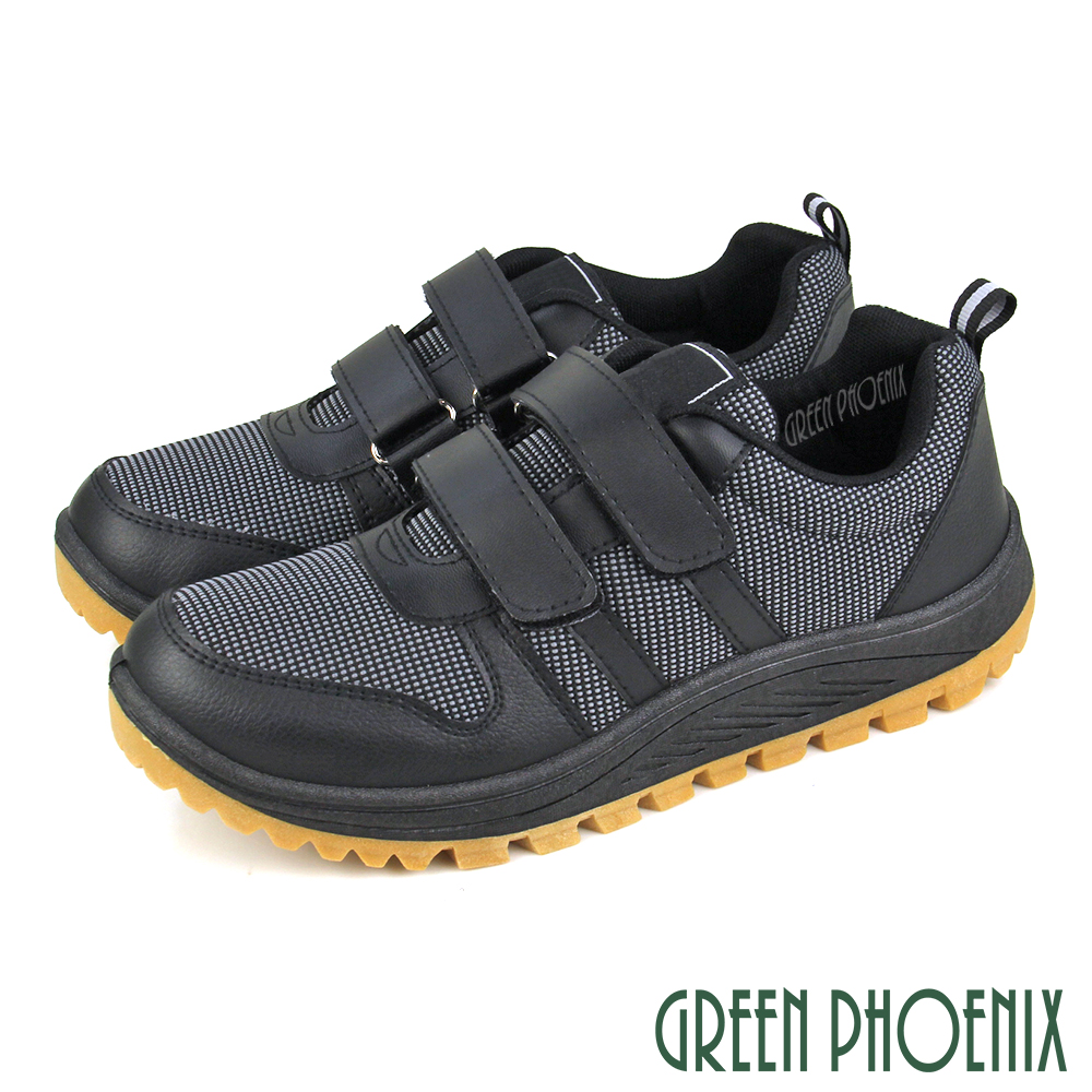 【GREEN PHOENIX 】男款吸震透氣寬楦沾黏式厚底休閒鞋N-10569
