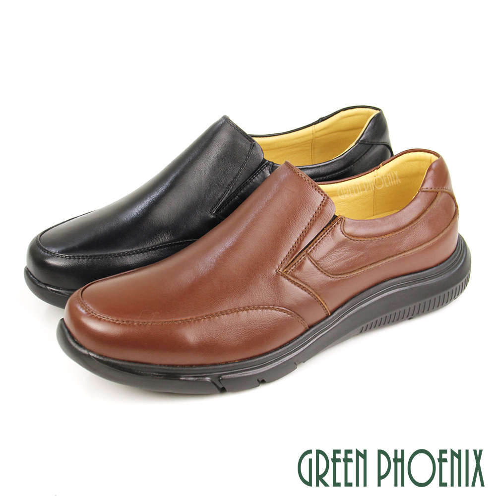 【GREEN PHOENIX 】台灣製男款簡約質感全羊皮直套式休閒皮鞋/商務皮鞋T9-11003