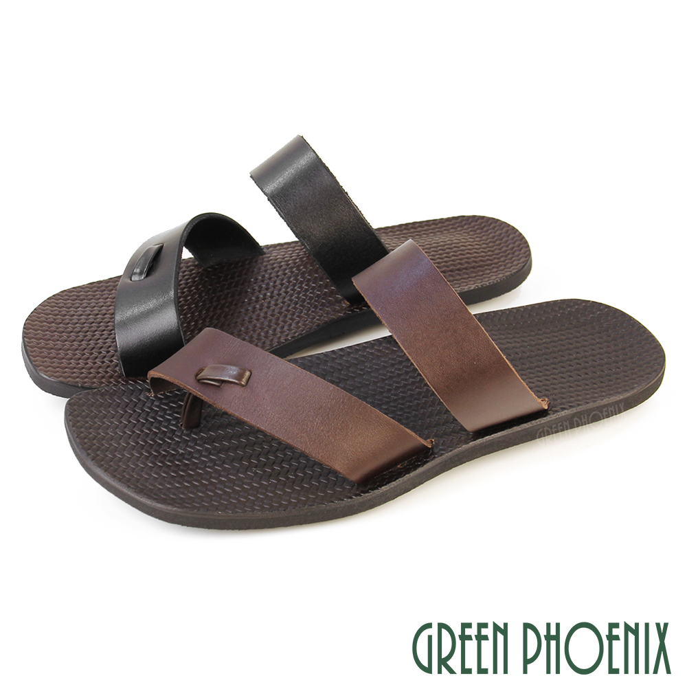 【GREEN PHOENIX 】日式素面全真皮吸震平底拖鞋T12-18003