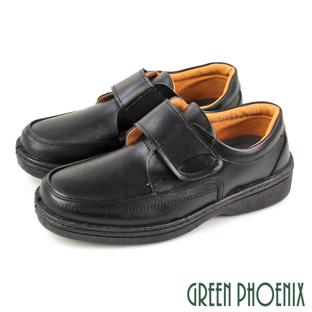 【GREEN PHOENIX】台灣製簡約素面沾黏式厚底休閒/學生鞋/商務皮鞋N-10564