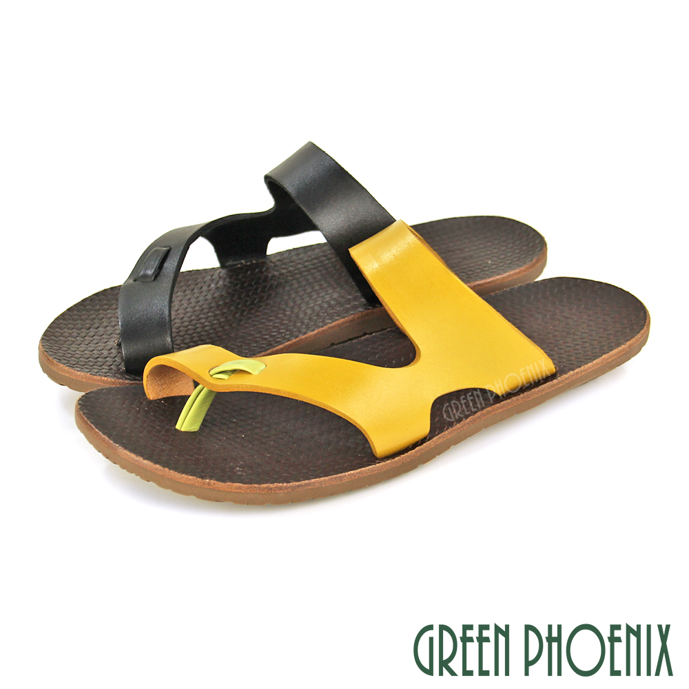 【GREEN PHOENIX 波兒德】台灣製復古日系純色套趾全真皮平底夾腳拖鞋U60-28112