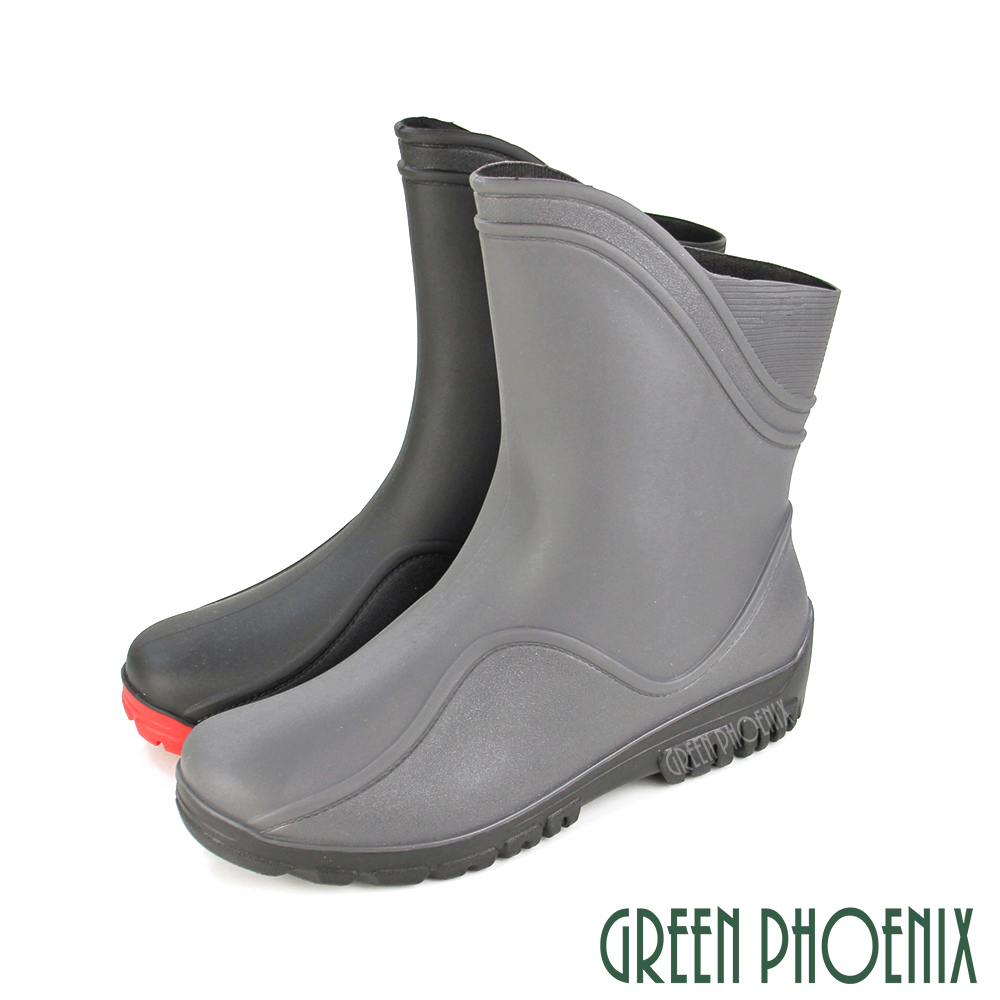 【GREEN PHOENIX 】男款斜口吸震減壓防水中筒雨靴/雨鞋U38-10828