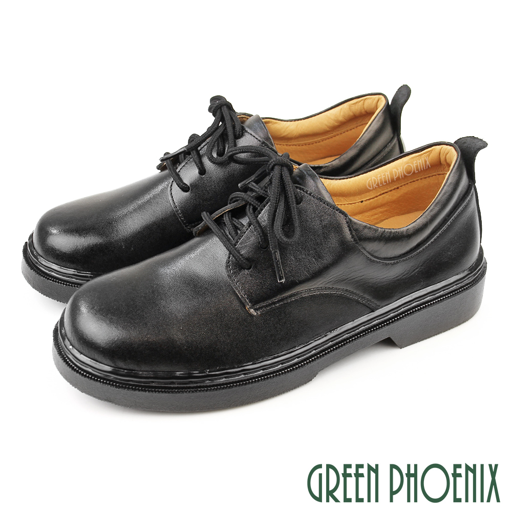 【GREEN PHOENIX 波兒德】台灣製基本款綁帶全真皮平底學生鞋/女學生鞋S-22105