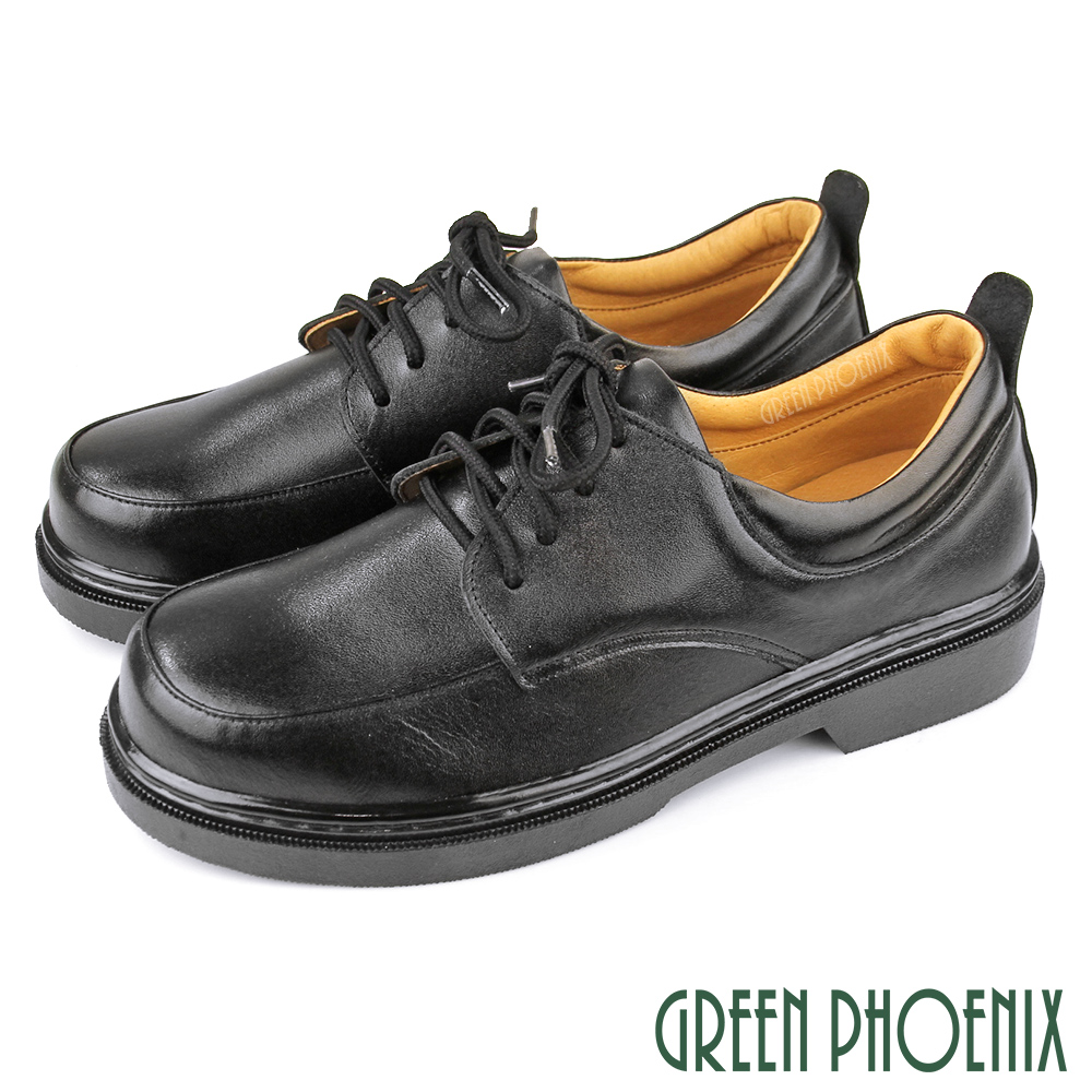 【GREEN PHOENIX 波兒德】女 學生鞋 皮鞋 全真皮 台灣製 綁帶S-22205
