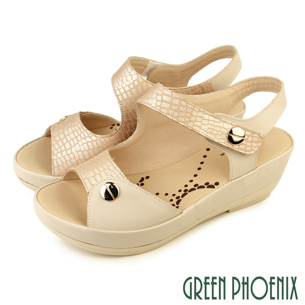 【GREEN PHOENIX 波兒德】女 涼鞋 全真皮 厚底 楔型 輕量 牛皮U27-20333